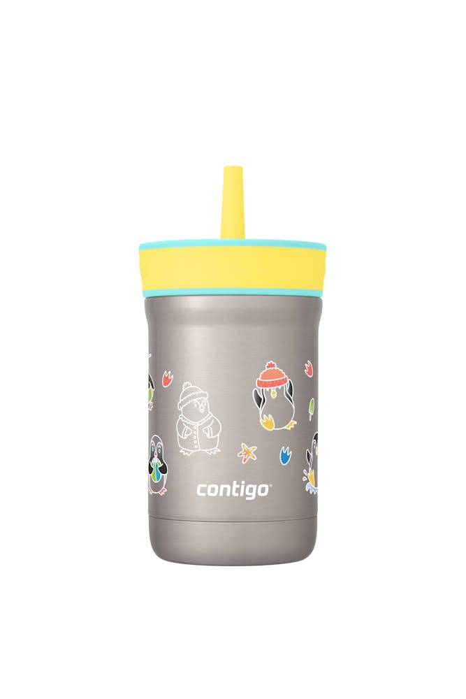 Contigo® Kids Leighton Spill-Proof Stainless Steel Tumbler with Straw, 12oz. P5 Jade Vine Penguin Plunge