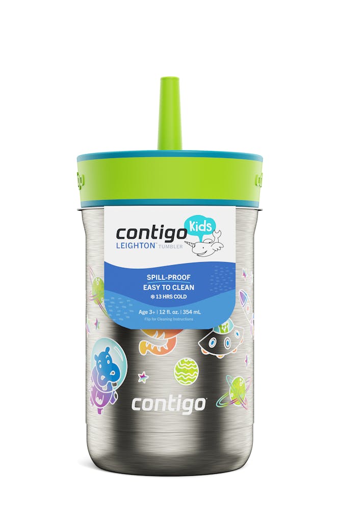 Contigo® Kids Leighton Spill-Proof Stainless Steel Tumbler with Straw, 12oz. P5 - Cool Lime Space Craft