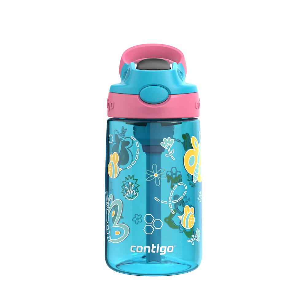 Contigo® Kids Water Bottle with Redesigned AUTOSPOUT® Straw, 14 oz, 2 pack N7 Blue Raspberry with Butterflies and Honeybees