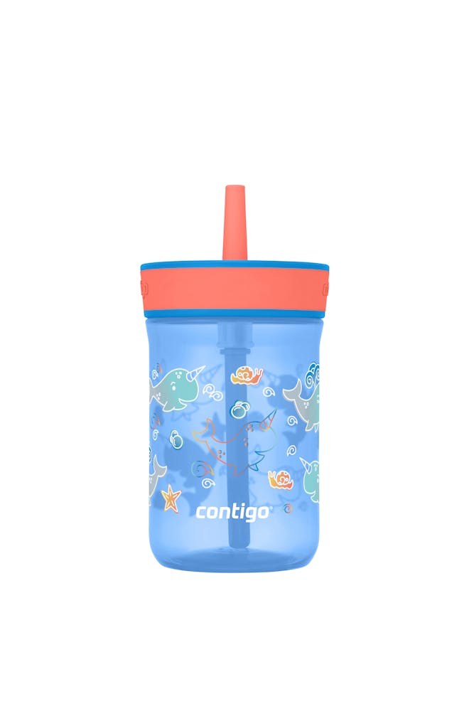 Kids Leighton Spill-Proof Tumbler with Straw, 14oz., 2-Pack L5 Blue Poppy Coral & Narwhals