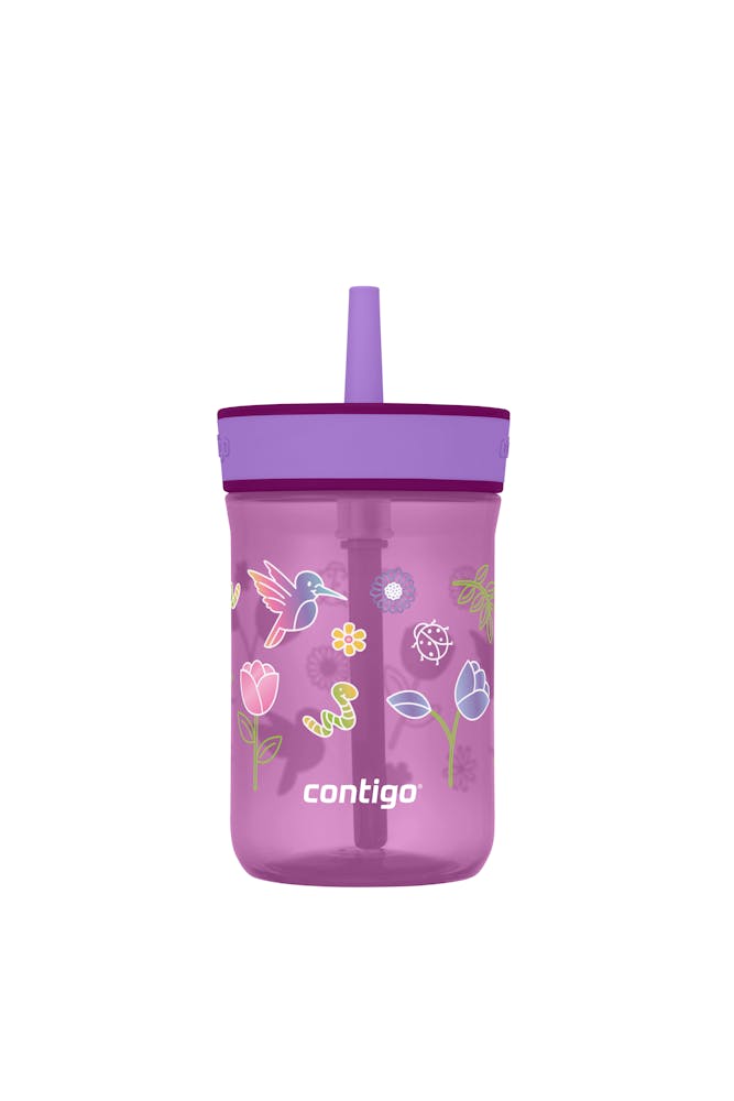Kids Leighton Spill-Proof Tumbler with Straw, 14oz., 2-Pack L5 Grape Amethyst with Tulips